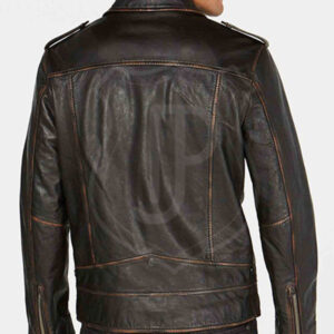 Asymmetrical Zipper Distressed Brown Jacket