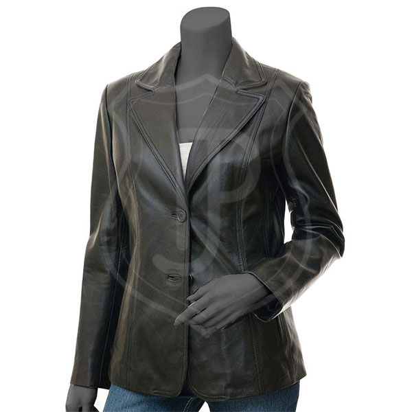 Lambskin Leather Blazer for Women's Black Leather Jacket