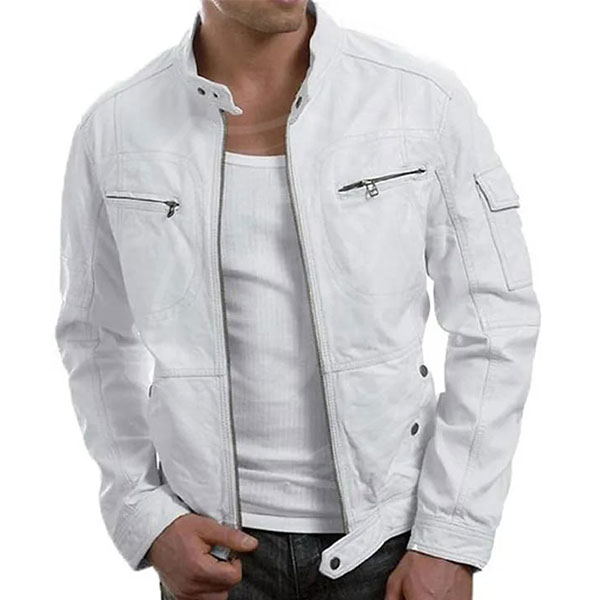 Men's White Motorcycle Leather Jacket