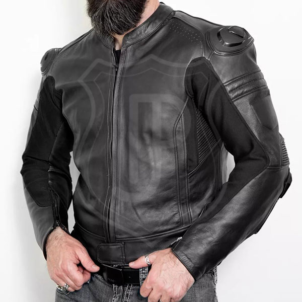 Men's Black Motorcycle Leather Jacket with Armor