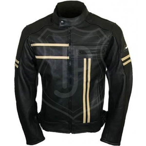 Men's Black Retro Leather Biker Jacket