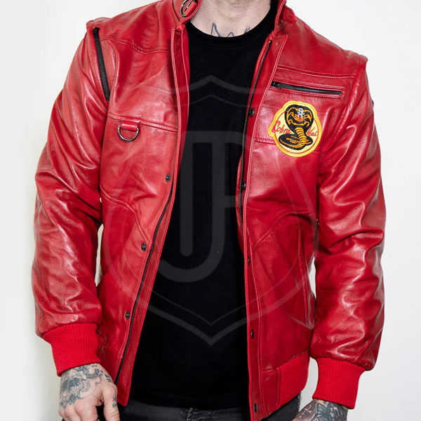 Men's Cobra Kai Johnny Red Retro Leather Jacket
