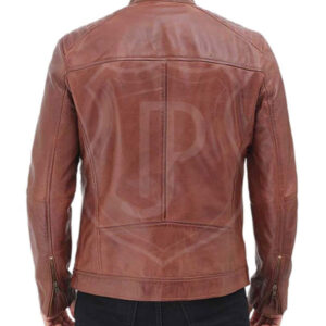 Men’s Padded Brown Leather Biker Jacket