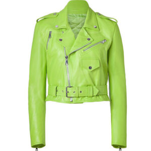 Women’s Biker Lime Green Leather Jacket