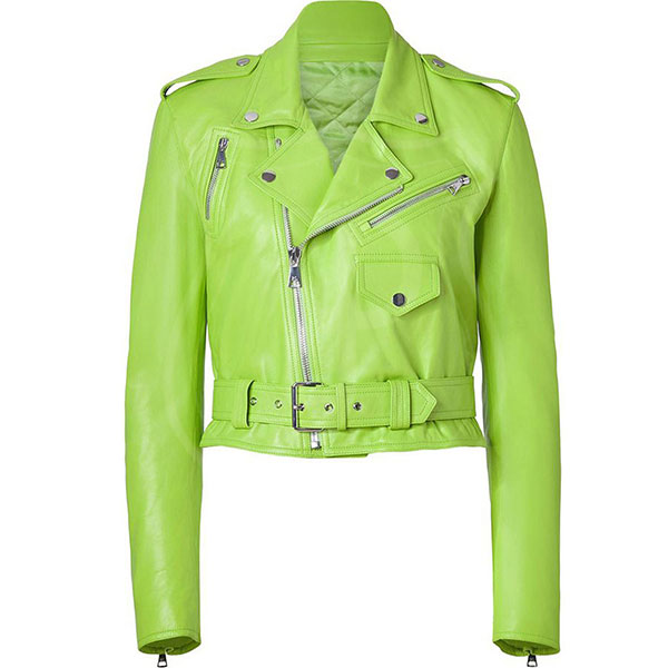 Women's Biker Lime Green Leather Jacket