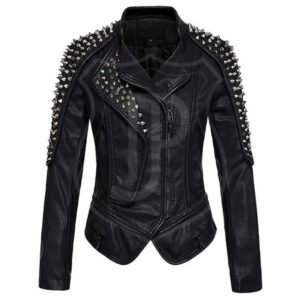 Women Punk Stylish Studded Leather Jacket