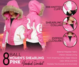 8 Ball Women's Shearling Pink Hooded Jacket