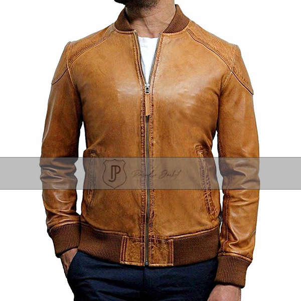 Waxed Sheepskin Leather Bomber Jacket