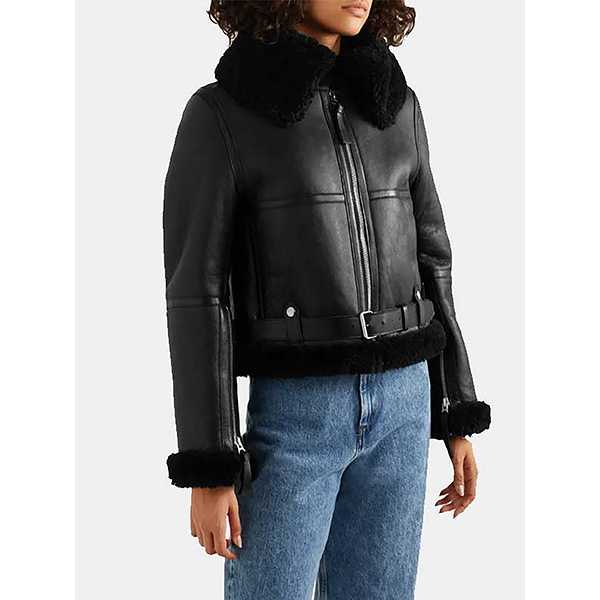 WOMEN'S AVIATOR CROPPED SHEARLING LEATHER JACKET