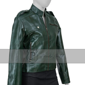 Women Green Leather Jacket
