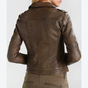 Women Shearling Collar Leather Jacket