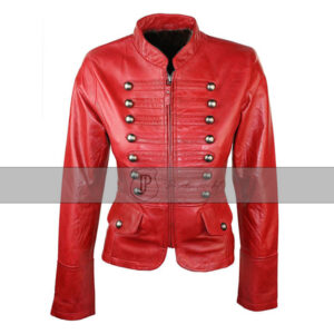 Women’s Slim Fit Military Style Leather Jacket Red