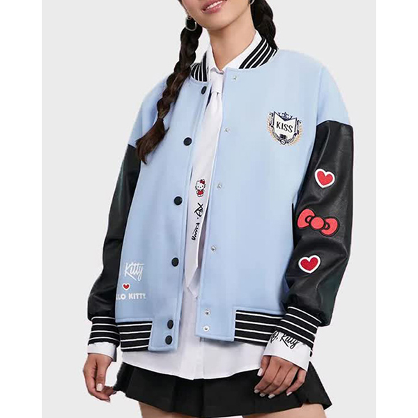 XO Kitty 2023 Hello Kitty Leather Sleeves Varsity Jacket