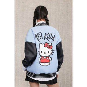 XO Kitty 2023 Hello Kitty Leather Sleeves Varsity Jacket