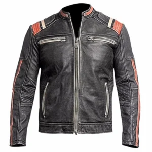 Men’s Vintage Motorcycle Cafe Racer Distressed Black Leather Jacket
