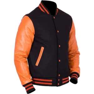 Men’s Black and Orange Varsity Jacket – Baseball Style