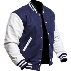 Men Blue and White Varsity Letterman Jacket