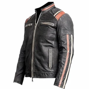 Men’s Vintage Motorcycle Cafe Racer Distressed Black Leather Jacket
