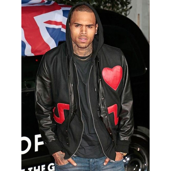 Chris Brown Red Heart Leather Jacket