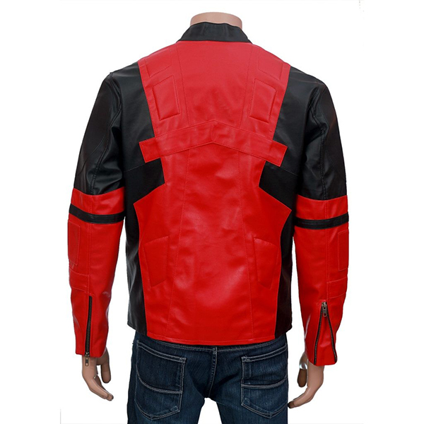 Deadpool Ryan Reynolds Inspired Real Leather Motorcycle Jacket – Front Zip, Red & Black