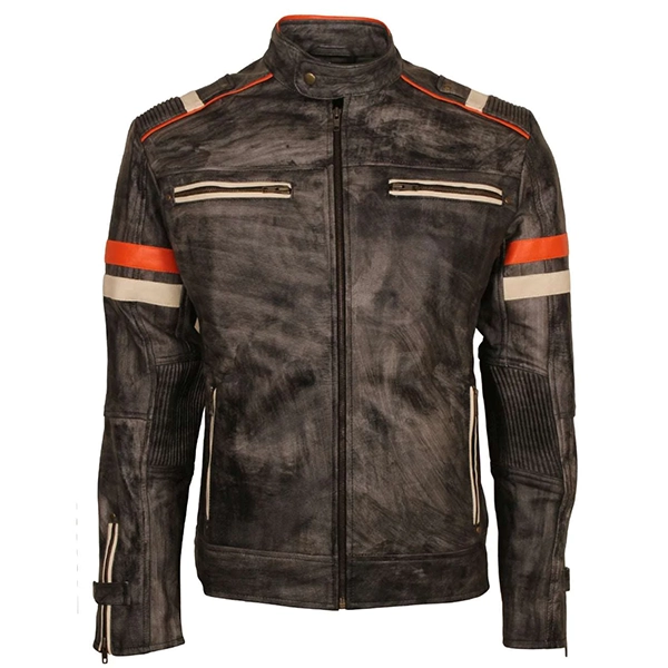 Men's Cafe Racer And Slim Fit Distressed Black Leather Jacket