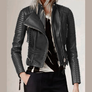 Women’s Peplum Waist Leather Biker Jacket