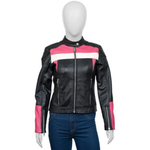Womens Black and Pink Biker Jacket