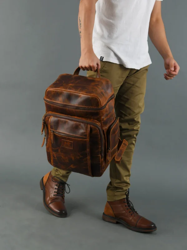 Alpha Caramel Buffalo Leather Travel Backpack