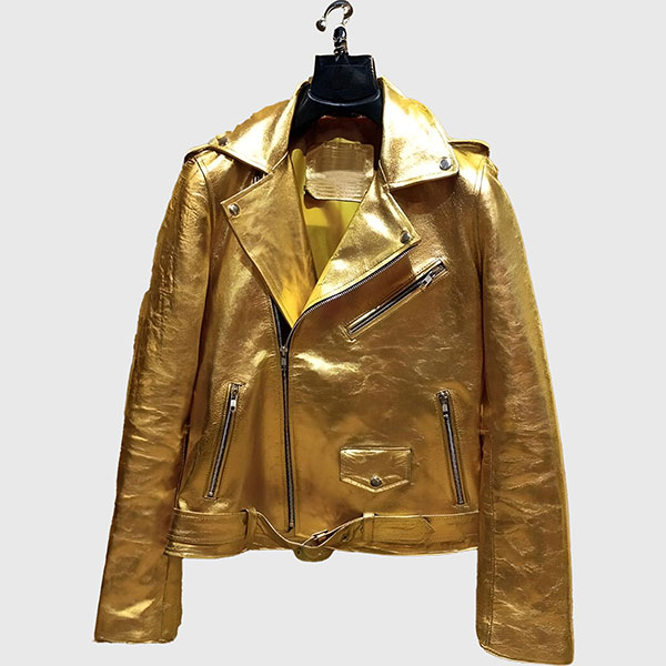 Asymmetrical Bikers Gold Leather Jacket