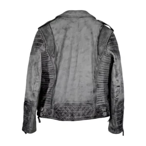 MEN’S SMOKE GRAY QUILTED BIKER WEATHERED LEATHER JACKET