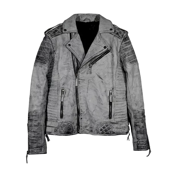 MEN’S SMOKE GRAY QUILTED BIKER WEATHERED LEATHER JACKET