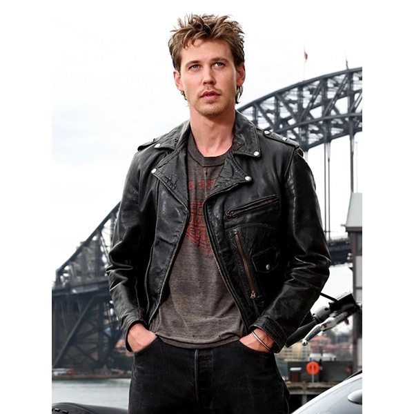 AUSTIN BUTLER THE BIKERIDERS BLACK LEATHER JACKET