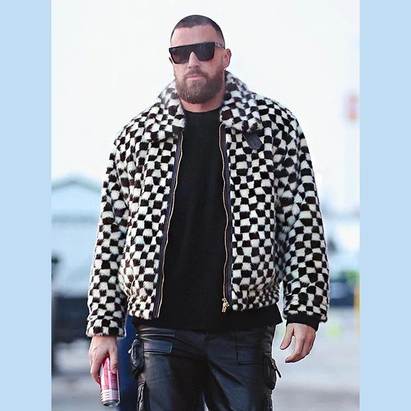 TRAVIS KELCE CHECKERED FAUX FUR JACKET