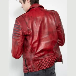 Motorcycle Quilted Red Leather Jacket