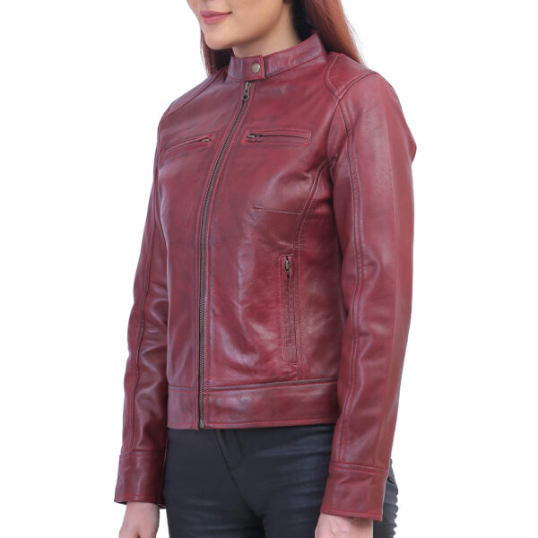 Woman Maroon Biker Jacket