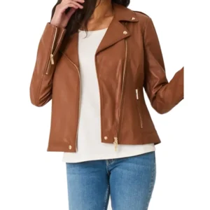 WOMENS BROWN LEATHER MOTORCYCLE JACKET