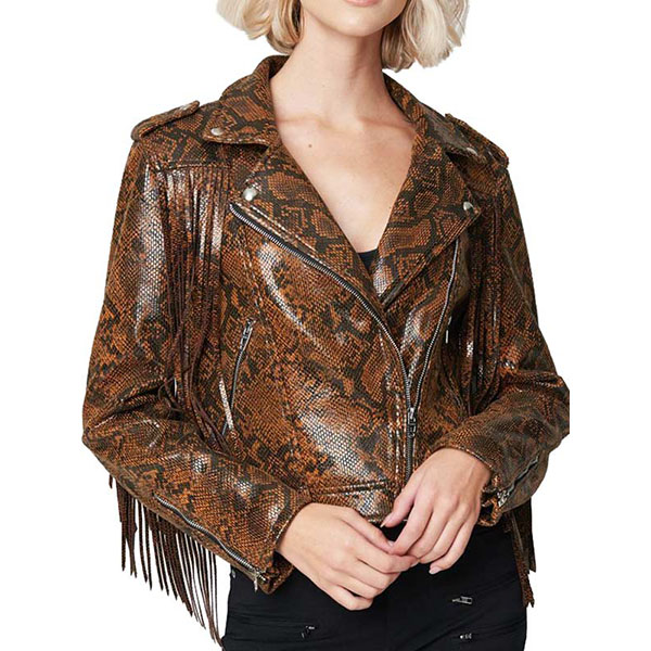 WOMENS SNAKE SKIN FRINGE LEATHER JACKET