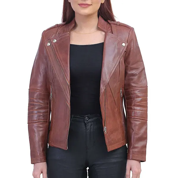 Womens Brown Asymmetrical Jacket