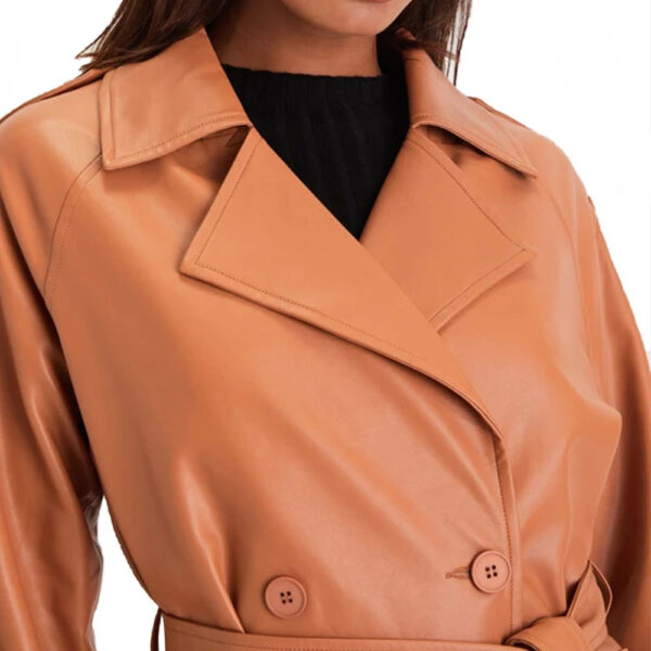 Grace Double Breasted Tan Leather Trench Coat