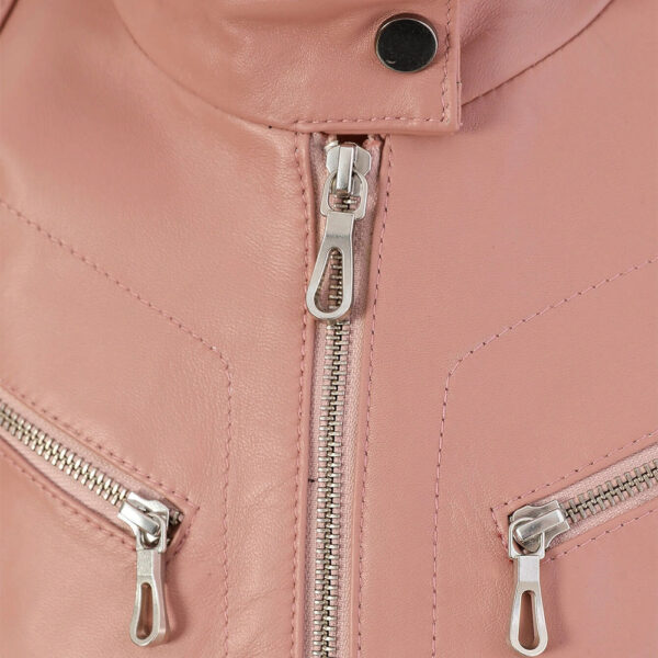 Freya Pink Leather Moto Jacket