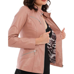 Freya Pink Leather Moto Jacket