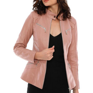 Freya Pink Leather Moto Jacket