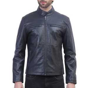 Men’s Café Racer Black Leather Jacket