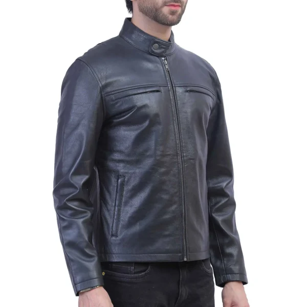 Men's Café Racer Black Leather Jacket