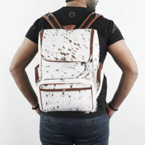 White & Brown Fur Cowhide Backpack