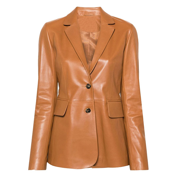 Premium Brown Leather Blazer for Women