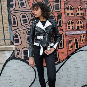 Black and White Biker Leather Jacket