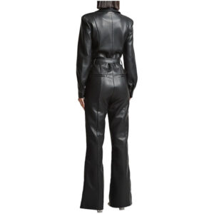 Genuine Black Leather Belted Jumpsuit