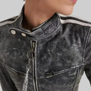 Katy Perry Grey Distressed Leather Biker Jacket