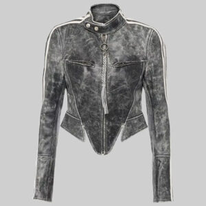 Katy Perry Grey Distressed Leather Biker Jacket